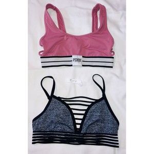 Victoria's Secret PINK  Sz XS Strappy Black, PINK Laced Sides Pinkish Set of 2